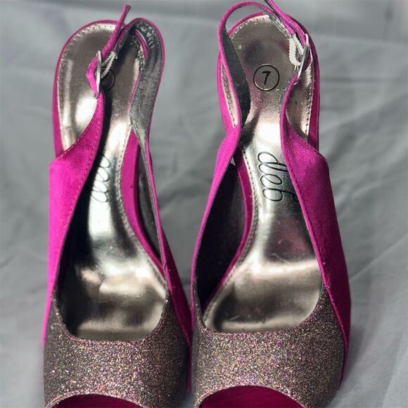 Hot Pink Glitter Deb Slingback Heels 7 – Y2K Clubwear Glam Platform Stilettos - Picture 6 of 10